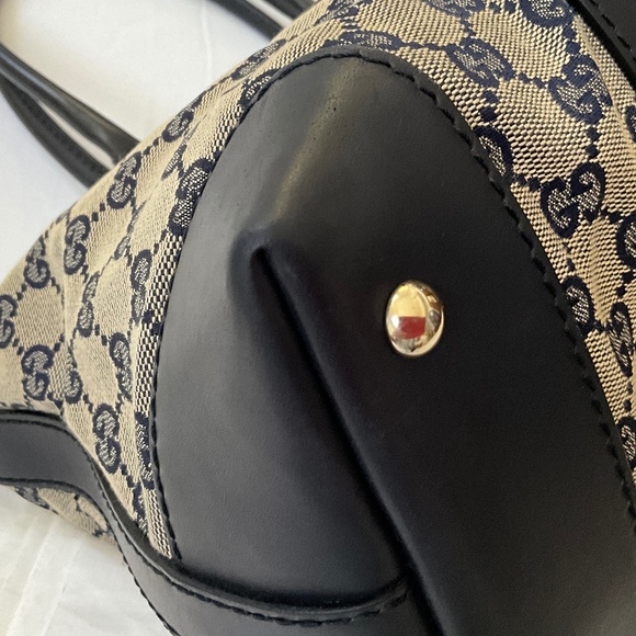 GUCCI Vintage GG Monogram Canvas Sherry Line Satchel Tote Blue - Picture 8 of 16